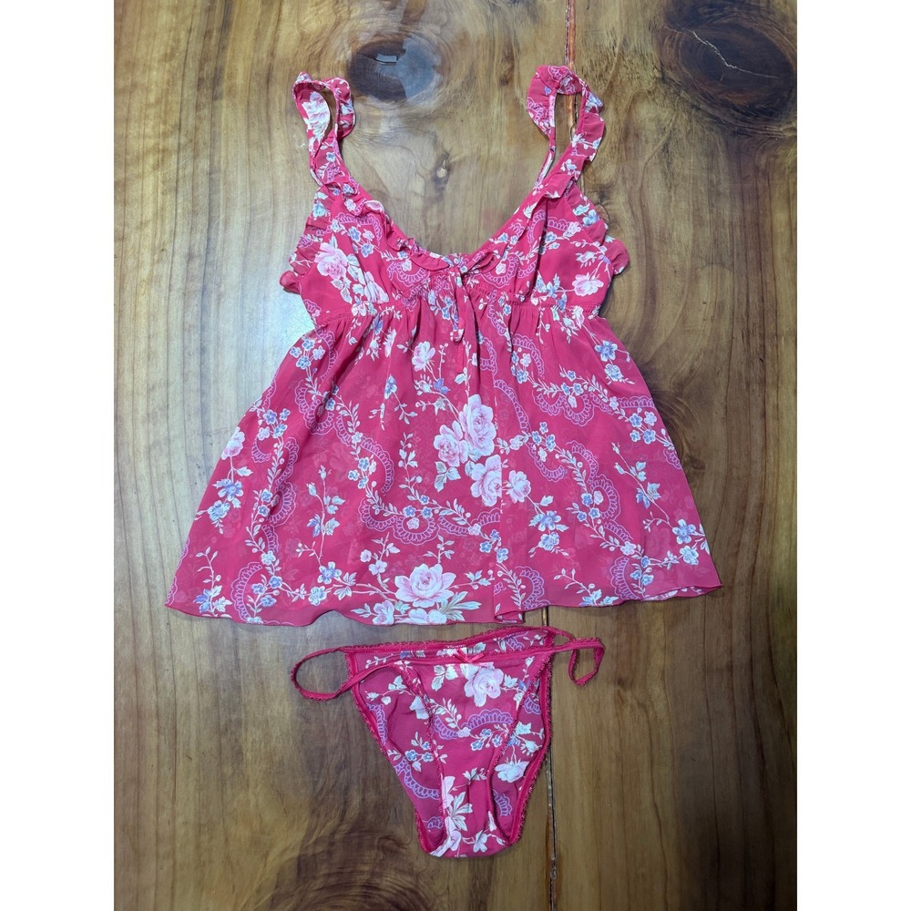 Vintage Y2K Victoria Secret Set Lingerie Top Small Floral Thong 2 Piece Tank RR8